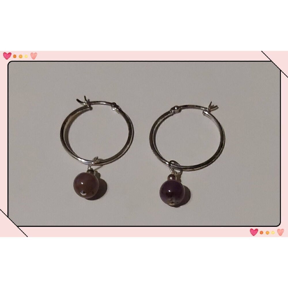 New~American West Jewelry .925 SS Amethyst Gemstone Beads & Hoop Earring Set